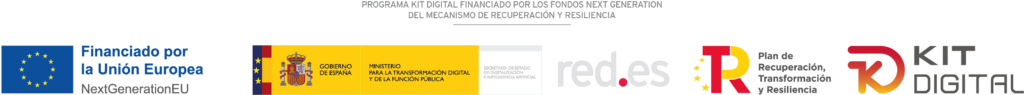 Logotipos oficiales de Financiado por la Unión Europea NextGenerationEU, Gobierno de España, Red.es, Plan de Recuperación y Kit Digital.