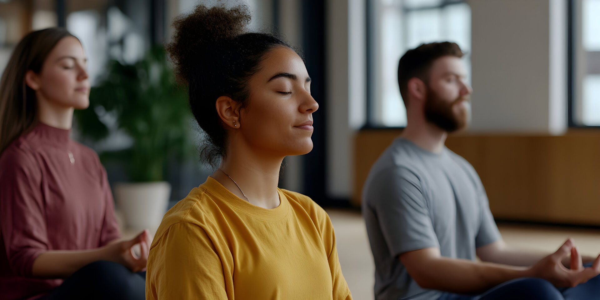 Grupo de personas en una sesión de meditación y atención plena para mejorar el bienestar emocional y reducir el estrés en EstarBé Barcelona.